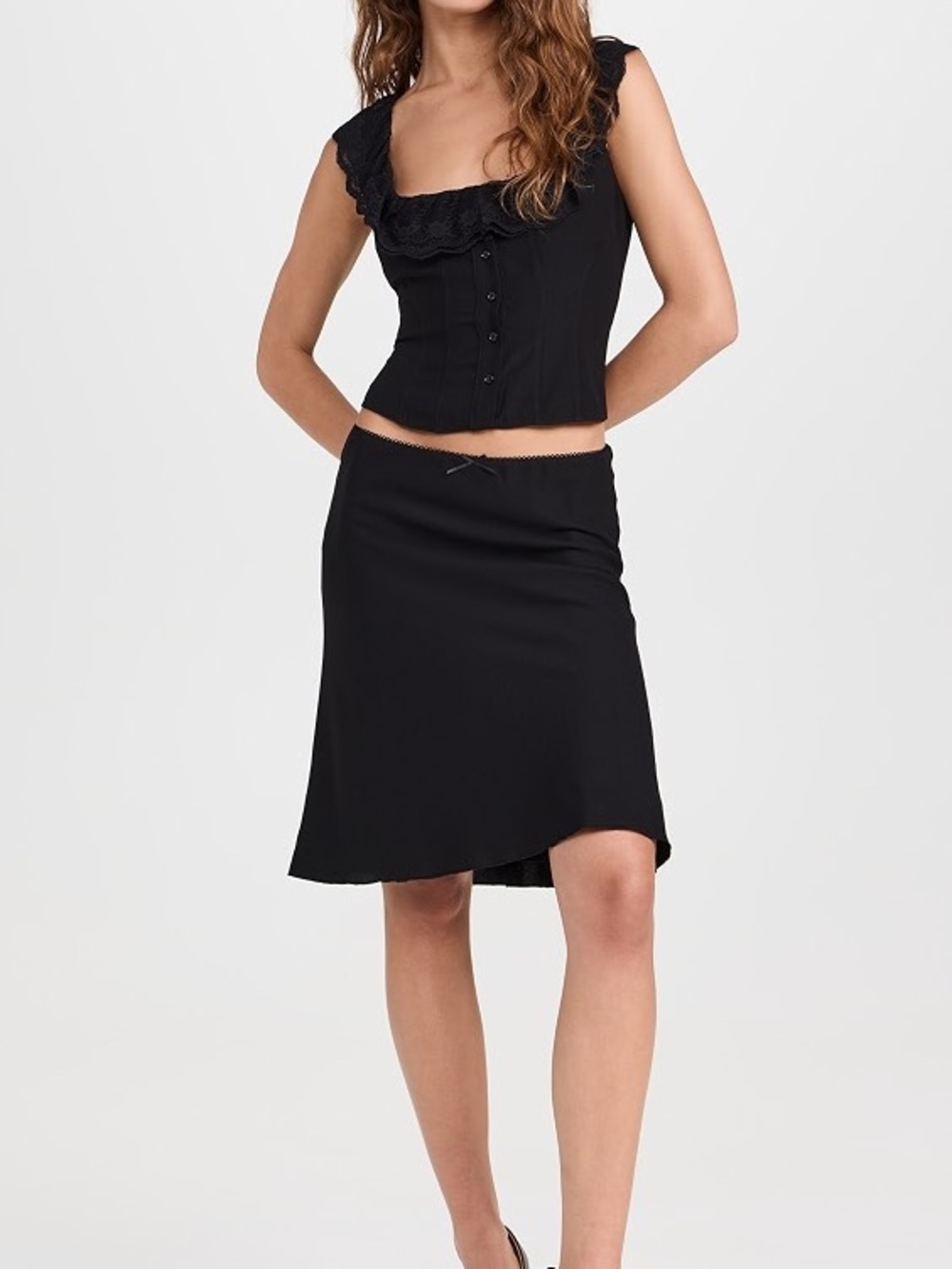 Danielle Guizio Black A-Line Paloma Midi Skirt and Paloma top